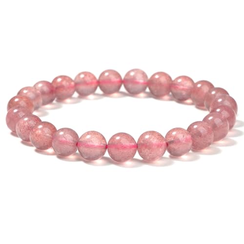 Landorilo Handmade Echte Naturstein Perlen Heilsteine Armband Damen Herren, 8MM Runde Edelsteine Yoga Armbänder, Glücksarmband, Kreative Schmuck Geschenke(Rosa Kristall) von Landorilo