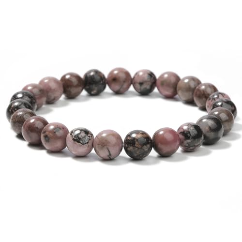 Landorilo Handmade Echte Naturstein Perlen Heilsteine Armband Damen Herren, 8MM Runde Edelsteine Yoga Armbänder, Glücksarmband, Kreative Schmuck Geschenke(Rosa Schwarzer Rhodonit) von Landorilo