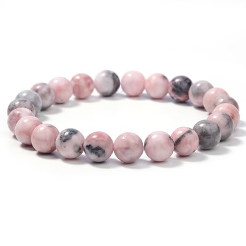 Landorilo Handmade Echte Naturstein Perlen Heilsteine Armband Damen Herren, 8MM Runde Edelsteine Yoga Armbänder, Glücksarmband, Kreative Schmuck Geschenke(Rosa Zebra Jaspis) von Landorilo
