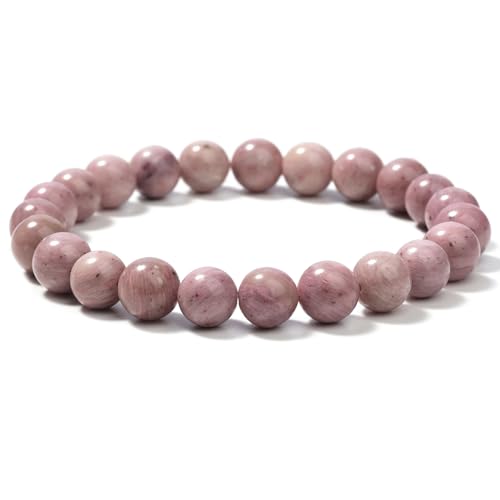 Landorilo Handmade Echte Naturstein Perlen Heilsteine Armband Damen Herren, 8MM Runde Edelsteine Yoga Armbänder, Glücksarmband, Kreative Schmuck Geschenke(Rosa gestreifter Stein) von Landorilo