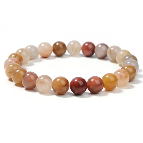 Landorilo Handmade Echte Naturstein Perlen Heilsteine Armband Damen Herren, 8MM Runde Edelsteine Yoga Armbänder, Glücksarmband, Kreative Schmuck Geschenke(Rot gestreifter Stein) von Landorilo