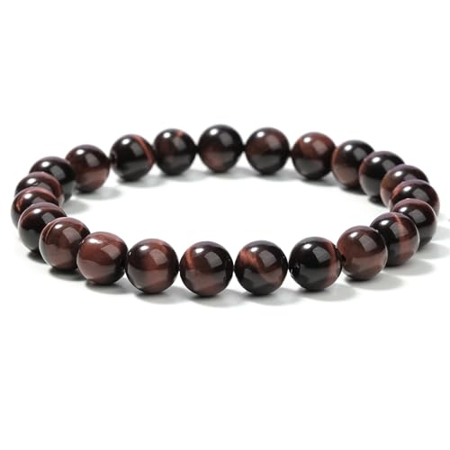 Landorilo Handmade Echte Naturstein Perlen Heilsteine Armband Damen Herren, 8MM Runde Edelsteine Yoga Armbänder, Glücksarmband, Kreative Schmuck Geschenke(Rotes Tigerauge) von Landorilo