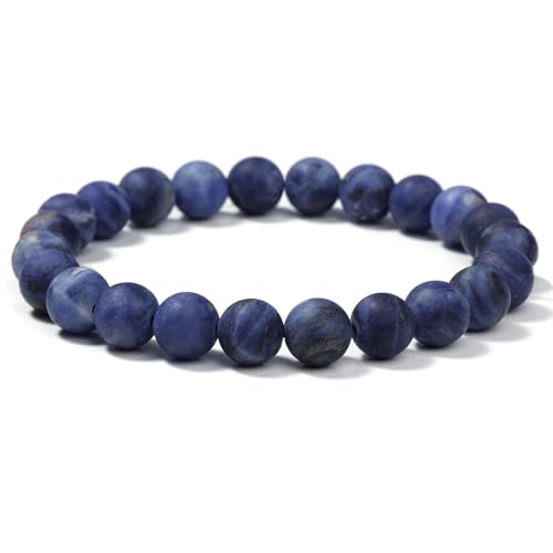 Landorilo Handmade Echte Naturstein Perlen Heilsteine Armband Damen Herren, 8MM Runde Edelsteine Yoga Armbänder, Glücksarmband, Kreative Schmuck Geschenke(Scrub Blau Gestreifter Stein) von Landorilo