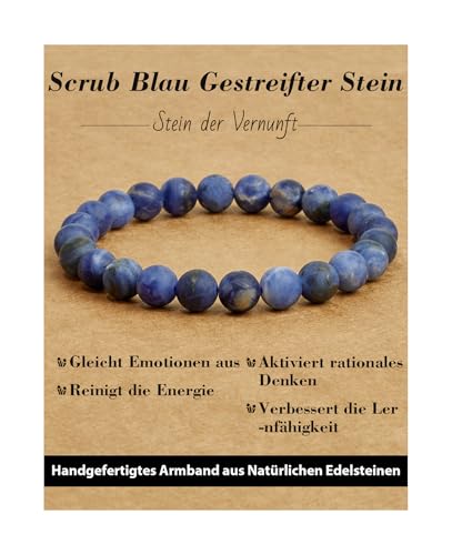 Landorilo Handmade Echte Naturstein Perlen Heilsteine Armband Damen Herren, 8MM Runde Edelsteine Yoga Armbänder, Glücksarmband, Kreative Schmuck Geschenke(Scrub Blau Gestreifter Stein) von Landorilo
