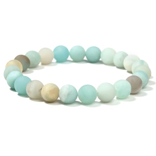 Landorilo Handmade Echte Naturstein Perlen Heilsteine Armband Damen Herren, 8MM Runde Edelsteine Yoga Armbänder, Glücksarmband, Kreative Schmuck Geschenke(Scrub Fancy Amazonit) von Landorilo