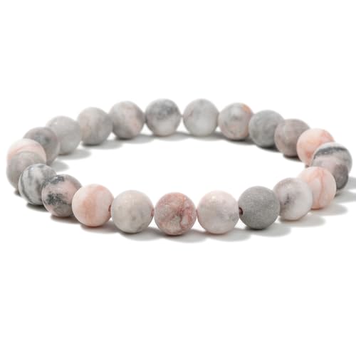 Landorilo Handmade Echte Naturstein Perlen Heilsteine Armband Damen Herren, 8MM Runde Edelsteine Yoga Armbänder, Glücksarmband, Kreative Schmuck Geschenke(Scrub Rosa Zebra Jaspis) von Landorilo