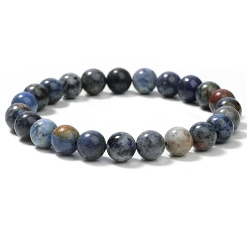 Landorilo Handmade Echte Naturstein Perlen Heilsteine Armband Damen Herren, 8MM Runde Edelsteine Yoga Armbänder, Glücksarmband, Kreative Schmuck Geschenke(Sunset Black Dot Sapphire) von Landorilo