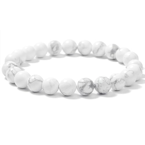 Landorilo Handmade Echte Naturstein Perlen Heilsteine Armband Damen Herren, 8MM Runde Edelsteine Yoga Armbänder, Glücksarmband, Kreative Schmuck Geschenke(Weiß-Türkis) von Landorilo