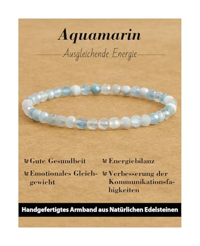 Landorilo Naturstein Perlen Heilstein Armband aus 4mm Facettiertes Steinperlen, Yoga Armbänder für Damen Herren,Glücksarmband, Exquisite Geschenke, Ersatzperlen Inklusive(F Aquamarin) von Landorilo