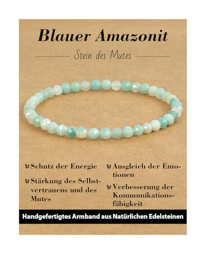 Landorilo Naturstein Perlen Heilstein Armband aus 4mm Facettiertes Steinperlen, Yoga Armbänder für Damen Herren,Glücksarmband, Exquisite Geschenke, Ersatzperlen Inklusive(F Blauer Amazonit) von Landorilo