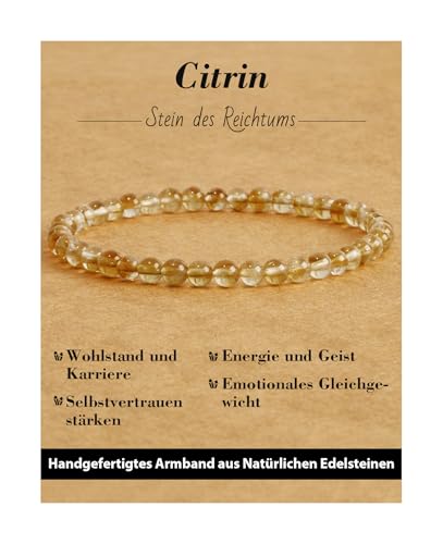 Landorilo Naturstein Perlen Heilstein Armband aus 4mm Runde Steinperlen, Yoga Armbänder für Damen Herren, Glücksarmband, Exquisite Geschenke, Ersatzperlen Inklusive(R 3A Citrin) von Landorilo