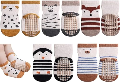 Landotter Rutschfeste Babysocken für Junge Mädchen 5 Paar Kleinkinder Anti Rutsch Socken Sportsocken Stoppersocken (Babysocken 02, 3-5 Jahre) von Landotter