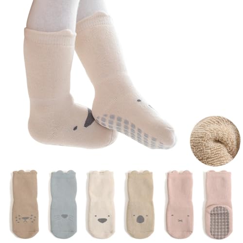 Rutschfeste Socken Kleinkinder 5 Paar Winter Warme Baby Stoppersocken AntiRutsch Socken für Jungen Mädchen (6-12 Monate, A1) von Landotter