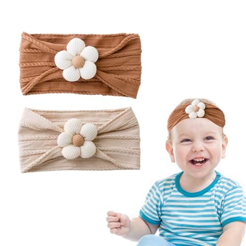 Landrain 2 Stück Neugeborene Flowe Baby Stirnband Mädchen 6-12 Monate, Elastische Baby Haarband 0-6 Monate von Landrain