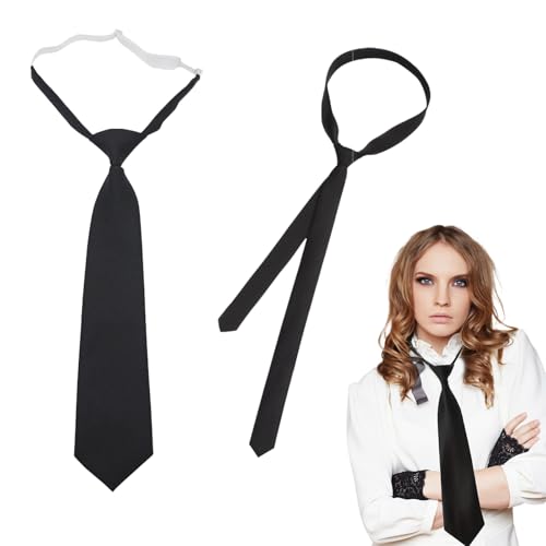 Landrain 2 Stück Schwarze Krawatte Damen, Verstellbare Krawatte Schwarz von Landrain