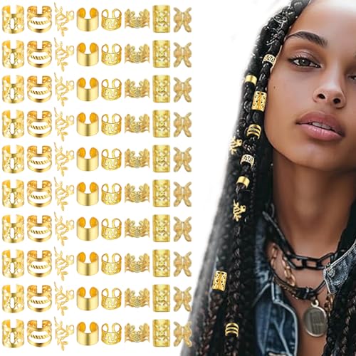Landrain 90 Stück Haarschmuck Gold, Verstellbar Dreadlocks Schmuck von Landrain