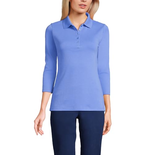 Lands' End Damen Poloshirt, 3/4-Ärmel, Baumwolle, Interlock, Chicorée-Blau, regulär, Größe XL, Chicory Blue, X-Groß von Lands' End