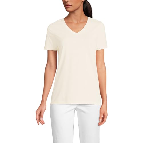 Lands' End Damen-T-Shirt, kurzärmelig, V-Ausschnitt, Supima-Baumwolle, entspannt, Fresh Ivory, X-Groß von Lands' End