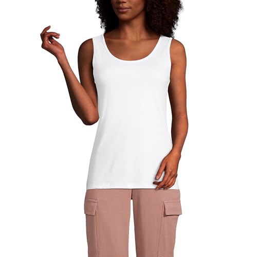 Lands' End Damen Tanktop hoch Baumwolle - Weiß - Large von Lands' End