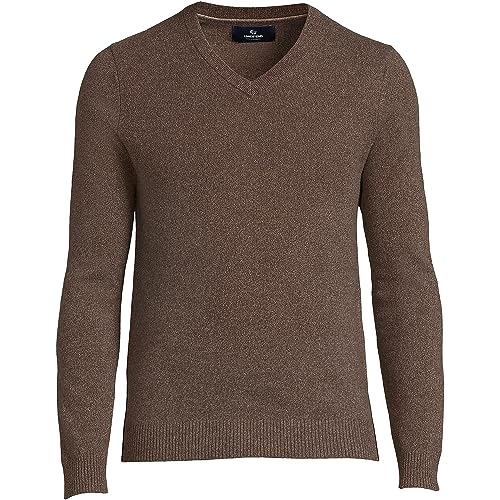 Lands' End Herren-Pullover mit V-Ausschnitt aus Kaschmir, Andres Brown Heather, L von Lands' End