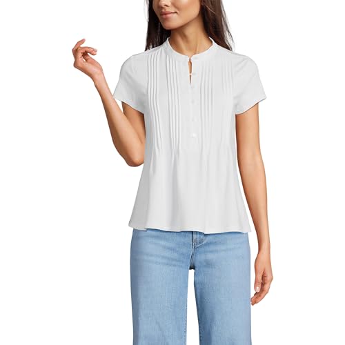 Lands' End Kurzärmeliges Damen-Top aus Jersey, mit Knöpfen und Biesen, Weiss/opulenter Garten, 2X Lands' End Kurzärmeliges Damen-Top aus Jersey, mit Knöpfen und Biesen, Weiss/opulenter Garten, 2X von Lands' End