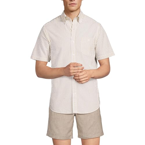 Lands' End Kurzärmliges Seersucker-Shirt für Herren, Goldener Sand Banker Stripe, L Lands' End Kurzärmliges Seersucker-Shirt für Herren, Goldener Sand Banker Stripe, L von Lands' End