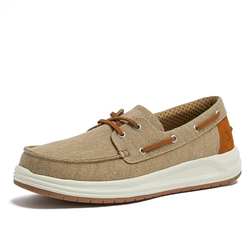 Lands' End Segeltuch-Bootsschuhe für Herren, Deckschuhe, Bootsschuhe, Slip-Ons, Marineblau, Hellbraun oder Grau, Freizeitschuhe, Größe 42-47, Desert Tan, 43 EU von Lands' End