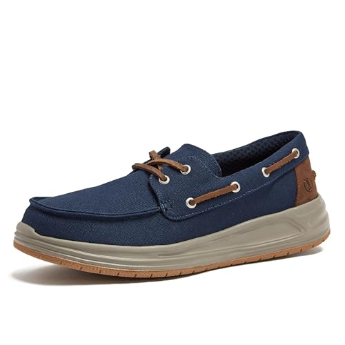 Lands' End Segeltuch-Bootsschuhe für Herren, Deckschuhe, Bootsschuhe, Slip-Ons, Marineblau, Hellbraun oder Grau, Freizeitschuhe, Größe 42-47, Klassisches Marineblau, 41.5 EU von Lands' End