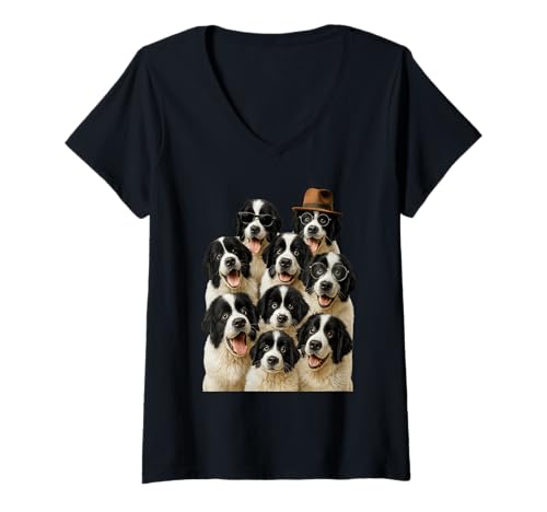 Damen Verrückter Landseer T-Shirt mit V-Ausschnitt Damen Verrückter Landseer T-Shirt mit V-Ausschnitt von Landseer Dog