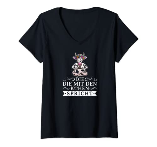 Damen Kuh Landwirtin Motiv Frau Die Mit Den Kühen Spricht Bäuerin T-Shirt mit V-Ausschnitt Damen Kuh Landwirtin Motiv Frau Die Mit Den Kühen Spricht Bäuerin T-Shirt mit V-Ausschnitt von Landwirt Bekleidung Damen Kuh Geschenke