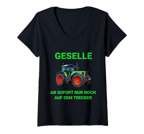 Damen Landwirt Geselle Ausbildung Trecker Traktor Gesellenprüfung T-Shirt mit V-Ausschnitt von Landwirt T-Shirts und Bekleidung Bauer nordishland