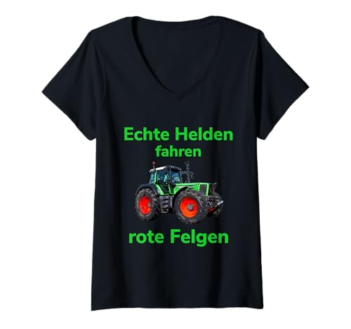 Damen Traktor Landwirt Trecker Echte Helden Fahren rote Felgen T-Shirt mit V-Ausschnitt Damen Traktor Landwirt Trecker Echte Helden Fahren rote Felgen T-Shirt mit V-Ausschnitt von Landwirt T-Shirts und Bekleidung Bauer nordishland
