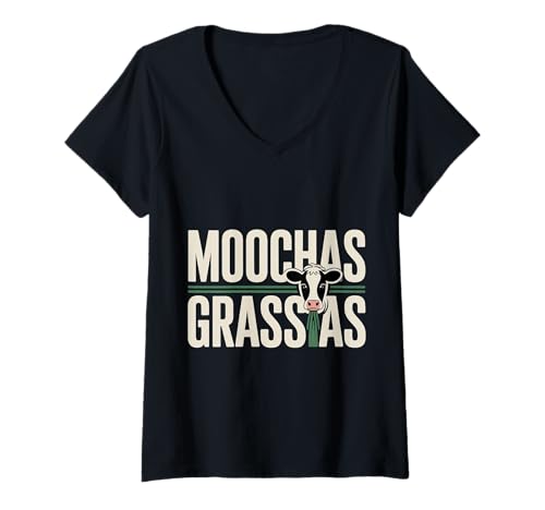 Damen Moochas Grassias Farmer Cown Pun Witf Grüße - T-Shirt mit V-Ausschnitt Damen Moochas Grassias Farmer Cown Pun Witf Grüße - T-Shirt mit V-Ausschnitt von Landwirt scherzt Land lacht