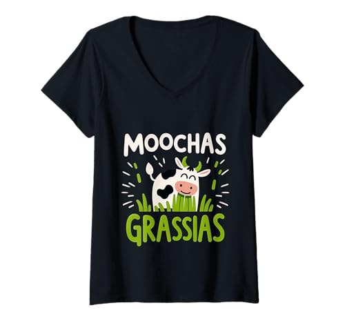 Damen Moochas Grassias Farmer Cown Pun Witf Grüße ||- T-Shirt mit V-Ausschnitt Damen Moochas Grassias Farmer Cown Pun Witf Grüße ||- T-Shirt mit V-Ausschnitt von Landwirt scherzt Land lacht