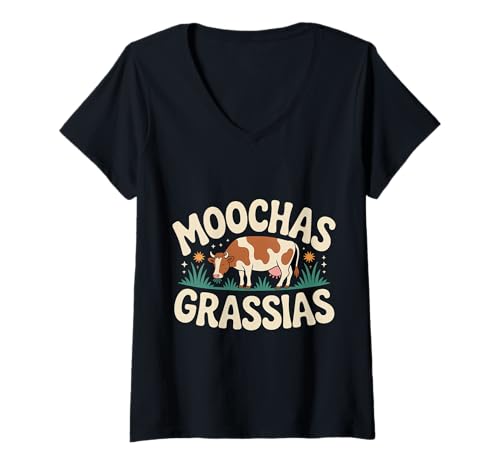 Damen Moochas Grassias Farmer Cown Pun Witf Grüße |- T-Shirt mit V-Ausschnitt Damen Moochas Grassias Farmer Cown Pun Witf Grüße |- T-Shirt mit V-Ausschnitt von Landwirt scherzt Land lacht