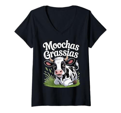 Damen Moochas Grassias Farmer Cown Pun Witf Grüße ||- T-Shirt mit V-Ausschnitt Damen Moochas Grassias Farmer Cown Pun Witf Grüße ||- T-Shirt mit V-Ausschnitt von Landwirt scherzt Land lacht