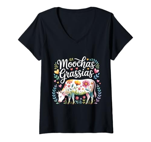Damen Moochas Grassias Farmer Cown Pun Witf Grüße - T-Shirt mit V-Ausschnitt Damen Moochas Grassias Farmer Cown Pun Witf Grüße - T-Shirt mit V-Ausschnitt von Landwirt scherzt Land lacht