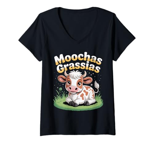 Damen Moochas Grassias Farmer Cown Pun Witf Grüße |- T-Shirt mit V-Ausschnitt Damen Moochas Grassias Farmer Cown Pun Witf Grüße |- T-Shirt mit V-Ausschnitt von Landwirt scherzt Land lacht