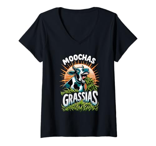 Damen Moochas Grassias Farmer Cown Pun Witf Grüße |||- T-Shirt mit V-Ausschnitt Damen Moochas Grassias Farmer Cown Pun Witf Grüße |||- T-Shirt mit V-Ausschnitt von Landwirt scherzt Land lacht