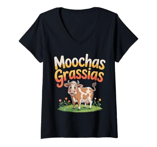 Damen Moochas Grassias Farmer Cown Pun Witf Grüße ||- T-Shirt mit V-Ausschnitt Damen Moochas Grassias Farmer Cown Pun Witf Grüße ||- T-Shirt mit V-Ausschnitt von Landwirt scherzt Land lacht