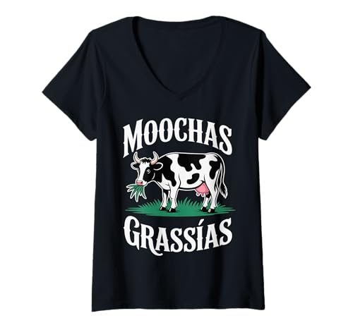 Damen Moochas Grassias Farmer Cown Pun Witf Grüße - T-Shirt mit V-Ausschnitt Damen Moochas Grassias Farmer Cown Pun Witf Grüße - T-Shirt mit V-Ausschnitt von Landwirt scherzt Land lacht