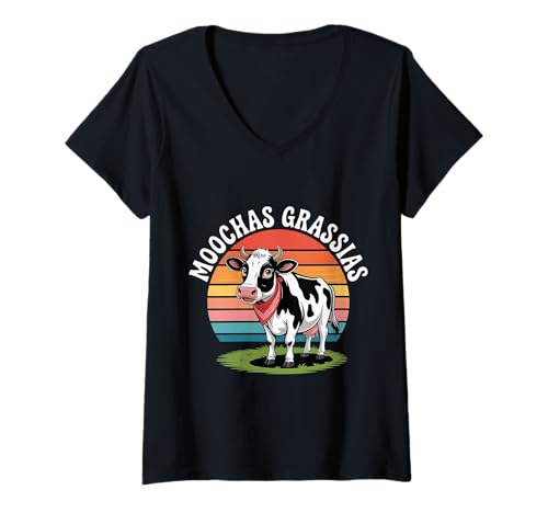 Damen Moochas Grassias Farmer Cown Pun Witf Grüße |- T-Shirt mit V-Ausschnitt Damen Moochas Grassias Farmer Cown Pun Witf Grüße |- T-Shirt mit V-Ausschnitt von Landwirt scherzt Land lacht