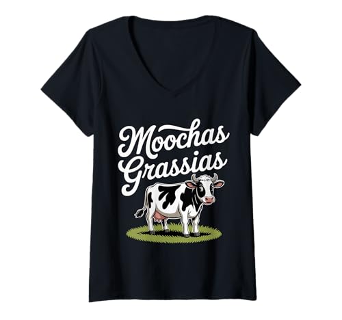 Damen Moochas Grassias Farmer Cown Pun Witf Grüße - T-Shirt mit V-Ausschnitt Damen Moochas Grassias Farmer Cown Pun Witf Grüße - T-Shirt mit V-Ausschnitt von Landwirt scherzt Land lacht