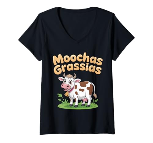 Damen Moochas Grassias Farmer Cown Pun Witf Grüße |- T-Shirt mit V-Ausschnitt Damen Moochas Grassias Farmer Cown Pun Witf Grüße |- T-Shirt mit V-Ausschnitt von Landwirt scherzt Land lacht