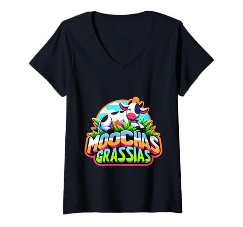 Damen Moochas Grassias Farmer Cown Pun Witf Grüße ||- T-Shirt mit V-Ausschnitt Damen Moochas Grassias Farmer Cown Pun Witf Grüße ||- T-Shirt mit V-Ausschnitt von Landwirt scherzt Land lacht