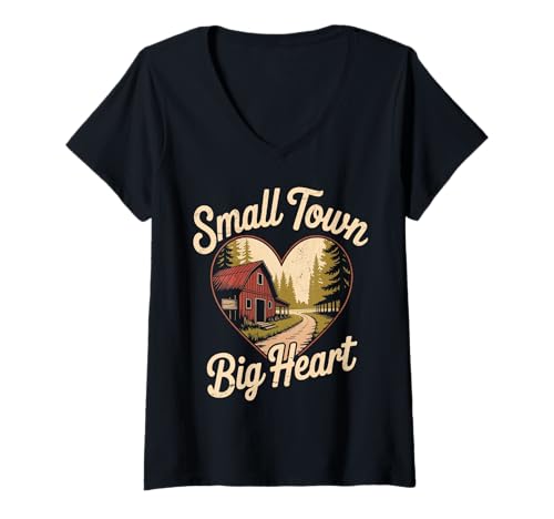 Damen Kleine Stadt, großes Herz, traditionelle Landwirte, Saison T-Shirt mit V-Ausschnitt Damen Kleine Stadt, großes Herz, traditionelle Landwirte, Saison T-Shirt mit V-Ausschnitt von Landwirte, Viehzüchter, Menschen mit großem Herzen