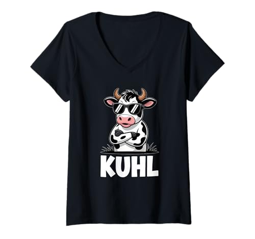 Damen Kuhl Coole Kuh Bauer Lustiges Landwirtschaft T-Shirt mit V-Ausschnitt Damen Kuhl Coole Kuh Bauer Lustiges Landwirtschaft T-Shirt mit V-Ausschnitt von Landwirtschaft Bauer Bauernhof