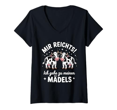 Damen Mir Reichts Ich Gehe Zu Meinen Mädels Kühe T-Shirt mit V-Ausschnitt von Landwirtschaft Bauer Bauernhof