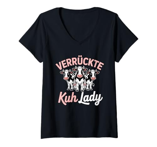 Damen Verrückte Kuh Lady Landwirtschaft Bäuerin T-Shirt mit V-Ausschnitt Damen Verrückte Kuh Lady Landwirtschaft Bäuerin T-Shirt mit V-Ausschnitt von Landwirtschaft Bauer Bauernhof