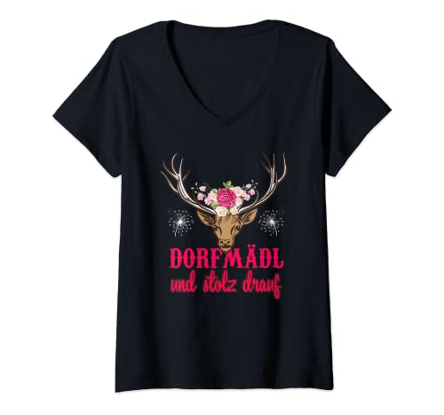 Damen Dorfmädel und stolz drauf Landwirt Hirsch Bauernhof Dorffest T-Shirt mit V-Ausschnitt Damen Dorfmädel und stolz drauf Landwirt Hirsch Bauernhof Dorffest T-Shirt mit V-Ausschnitt von Landwirtschaft Dorfgemeinschaft Dorfrocker Tiere